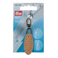 Fashion-Zipper Lederimitat oval beige