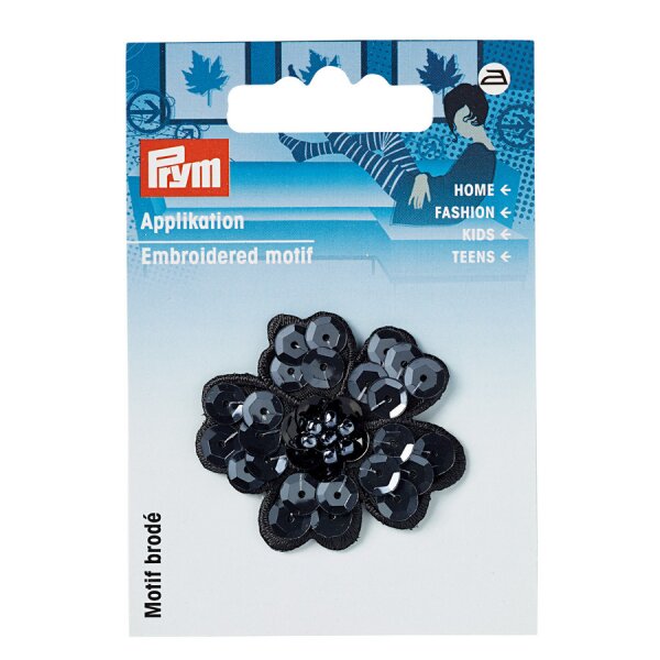 Applikation Paillettenblume schwarz