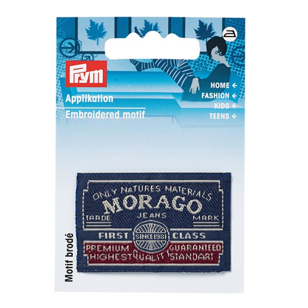 Applikation Label MORAGO blau/grau